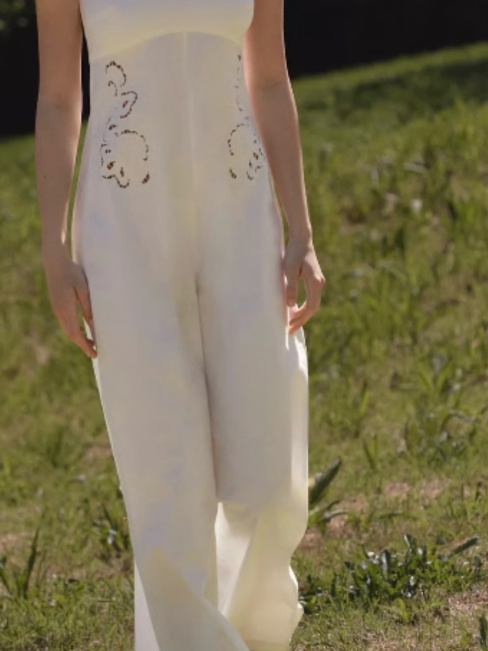 ZARA White Embroidered Strapless Wide Leg Jumpsuit Size M - Picture 4 of 16